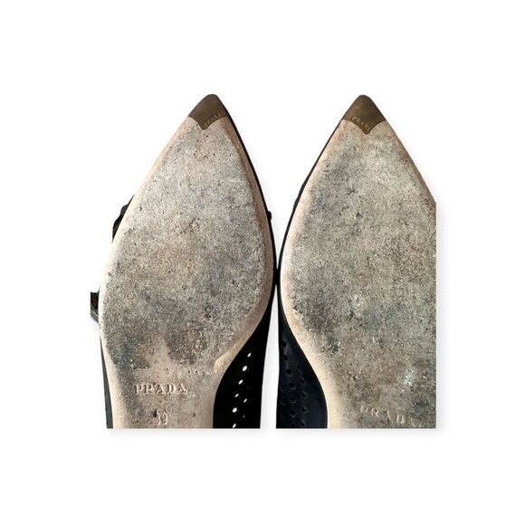 Prada Pointed Toe Flats, Black Perforated Leather, Size 39 EU, dust bag/box - Picture 13 of 15